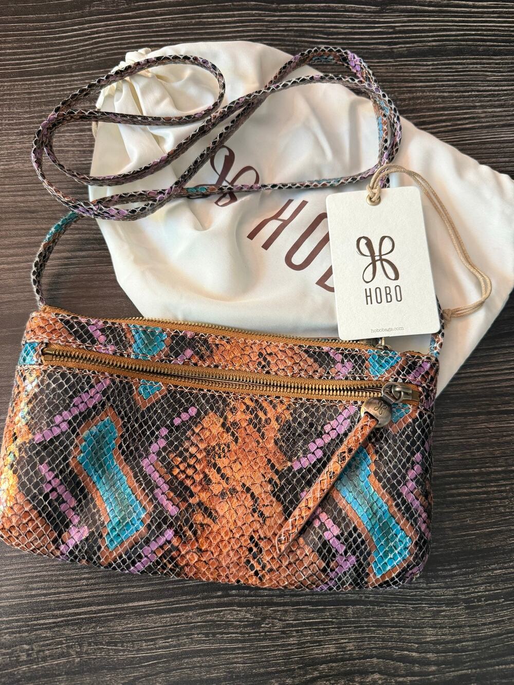 NWT HOBO Cara Leather Crossbody Bag Mosaic Snake Python Print With Dustbag